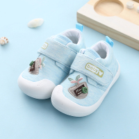 秋冬季学步鞋男宝宝防滑软底婴儿鞋子女童宝宝包头棉布单鞋10个月 蓝色-小口袋 14码(内长11.5cm) 适合脚长11c