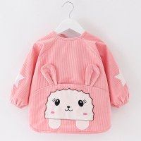 吃饭防水防脏 宝宝罩衣儿童围裙女水晶绒反穿护衣小孩围兜秋冬 水晶条小羊西红 80码 建议0-1岁