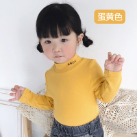 女童t恤宝宝打底衫高领纯棉秋冬儿童长袖洋气秋季男童保暖上衣半 蛋黄色 73cm(73码数)