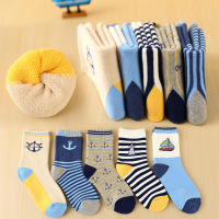 儿童袜子纯棉加厚冬季加绒保暖男童冬厚学生中大童中筒全棉毛圈袜 jjbb海军灯塔毛圈加厚五双装 1-3岁
