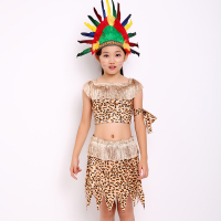 儿童野人演出服非洲印第安人豹纹服装猎人表演服成人原始人舞蹈服 涂彩 90cm