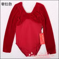 秋季儿童舞蹈服装女童长袖金丝绒连体服练功服芭蕾体操考级服 紫红短开档 10码