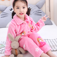 秋冬季儿童法兰绒睡衣男童女童珊瑚绒加厚套装男孩小孩宝宝家居服 鲜粉红色 粉底小公主 6码 建议身高70-80厘米 可开档