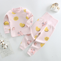 婴儿秋衣秋裤套装纯棉儿童线衣裤宝宝衣服高腰护肚裤春秋打底睡衣 纯棉肩开粉色小猫套装 66cm(66cm建议14斤以内)