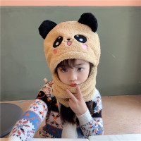宝宝帽子围脖一体儿童连帽围巾男女童小孩秋冬护耳帽可爱超萌婴儿 卡其色熊猫 (1-4岁)