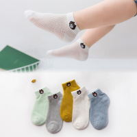 儿童袜子纯棉春秋薄款夏季网眼男童女童中大童中筒潮袜宝宝棉袜 卡丝小熊网眼5双装 S/适合脚长10-13cm/建议1-3岁
