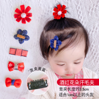 婴幼儿发夹汗毛夹女宝宝发饰夹子公主不伤发发量少胎毛夹女童发卡 酒红花朵汗毛夹5件套