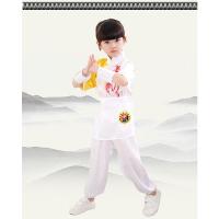 儿童武术服小学生长短袖少儿中国功夫练功服男女童幼儿舞蹈演出服 绣龙白色短袖 100cm