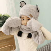 儿童一捏兔耳朵会动的帽子冬天宝宝保暖可爱网红款男女童毛绒帽 耳朵不动小熊款-浅灰色 耳朵会动-大童成人款(9岁以上,身高