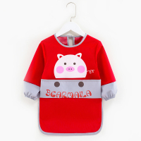 宝宝吃饭罩衣儿童围裙防水防脏画画衣长袖饭兜小孩围兜秋冬反穿衣 红色小猪 加长版 90(90码(建议0-2岁))