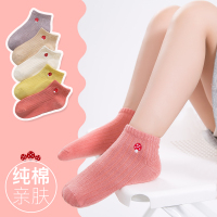 女童袜子儿童可爱卡通小孩棉袜宝宝春夏薄款夏季短袜中大童纯棉船 G06009蘑菇刺绣船袜(5双装) 6-8岁建议脚长16-
