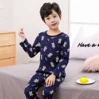 儿童加绒加厚保暖内衣宝宝婴儿男童女童冬夹棉秋衣秋裤保暖衣套装 藏青 侠盗狐狸[W加绒 100适合身高90~100cm