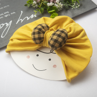 网红男宝宝印度帽子秋冬婴幼儿护囟门帽公主婴儿帽新生儿纯棉胎帽 黄色格子帽 第二件半价 6个月-3岁