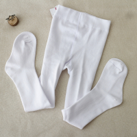 女童连裤袜中厚纯棉打底裤袜学生黑白色连体袜儿童舞蹈袜春秋冬款 白色 连袜 S码身高90-105CM