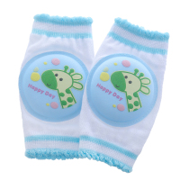 宝宝护膝夏季防摔网面透气可调节婴儿爬行护腿学步小孩儿童膝盖套 浅蓝长颈鹿(透气套脚款) 适合0-4岁/建议腿围20-30