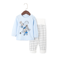 婴儿秋衣秋裤高腰护肚内衣套装纯棉宝宝秋冬季分体衣服全棉新生儿 蓝滑冰熊肩扣 73cm(73cm（3-6月）)