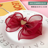 儿童蝴蝶结发饰女童头饰大发夹女公主宝宝发卡夹子韩国小女孩超仙 4#红色蝴蝶结发夹