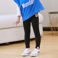 女童打底裤春秋外穿纯棉螺纹棉可爱小猫裤加厚薄款宝宝儿童裤子 黑色 春秋款螺纹小猫 100cm