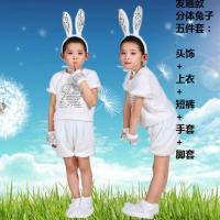 新款儿童小兔子演出服小白兔动物表演服幼儿园兔子舞蹈服纱裙服装 白兔五件套带发箍 四方亮片 [不能按平时衣码]
