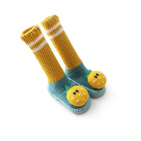 宝宝鞋袜软底学步秋冬加厚加绒婴儿袜子鞋室内走路儿童防滑地板袜 蓝绿色 黄色袜口 底11CM(建议0-6个月)