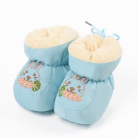 新生婴儿护脚套春秋0-3-6个月加绒加厚宝宝软底不掉幼儿保暖鞋子 蓝色兔子 0-5个月左右/内长10.5厘米