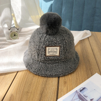 儿童渔夫帽秋冬季毛绒加厚保暖女童盆帽韩版男童毛球帽宝宝帽子潮 灰色羊羔绒加厚渔夫帽 参考年龄2-5岁(帽围48-52cm