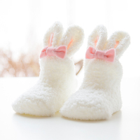 秋冬款珊瑚绒加厚加绒宝宝袜子新生儿毛巾袜婴儿地板袜儿童女宝袜 白色1双 S码适合脚长9-11cm约0-1岁