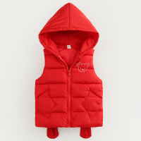 新款儿童羽绒棉服马甲背心中小童男女童宝宝加厚保暖连帽外套坎肩 红色 90cm