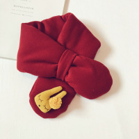 韩版时尚可爱卡通儿童交叉小围脖秋冬季婴儿夹棉保暖围巾男女宝宝 酒红 6个月-10岁(尺寸65*8cm)