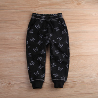 外贸春秋季新款女童卫裤中大碎花薄绒长裤休闲裤时尚印花运动裤潮 黑色(印花) 薄绒裤 90cm