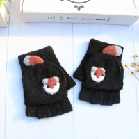 儿童手套秋冬季半指4-8岁男童女童1小学生写字3小童保暖宝宝五指2 黑色 长尾狐3-8岁 参照选项