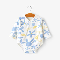 新生婴儿儿衣服春秋冬长袖包屁衣护肚三角哈衣和尚服纯棉空调服 蓝色花草 59cm