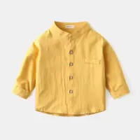 男童长袖衬衫 2021春季新款纯棉童装宝宝衬衣韩版儿童立领衬衫潮3 姜黄色 120cm