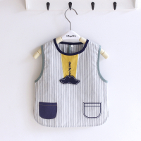 婴儿围嘴宝宝纯棉反穿衣儿童防水吃饭衣小孩无袖反穿衣围兜背心式 A5005小胡子绿色 90