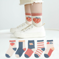女童袜子春秋冬季纯棉儿童袜子卡通可爱宝宝短袜男童小童中筒袜潮 C1002草莓与小花 S约1-3岁(建议脚长12-15cm