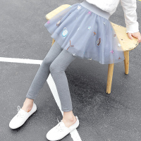 女童打底裤春秋裤裙2021新款中大儿童假两件裙裤薄款外穿洋气裤子 灰色星球款 100cm