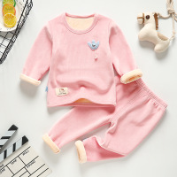 儿童加绒保暖衣保暖内衣套装秋冬款宝宝加厚家居服中小童秋衣秋裤 胸标--粉色 90cm
