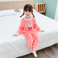 儿童法兰绒睡衣女童秋冬季宝宝公主加厚套装小童珊瑚绒女孩家居服 西瓜红I-133 80码(建议身高70-80)