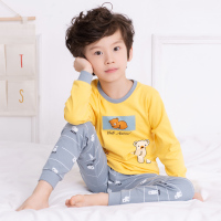 儿童内衣套装纯棉秋衣秋裤男童棉毛衫全棉打底衫宝宝保暖睡衣 套装黄色2只小熊 90cm
