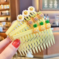 儿童发梳插梳小女孩盘发刘海夹可爱公主发夹女童碎发整理发卡头饰 黄色菠萝三件套