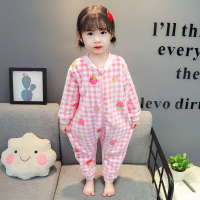 儿童秋冬睡衣法兰绒女宝宝女童冬季女孩公主珊瑚绒小童可爱家居服 粉格子-单层连体 80cm