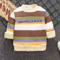 男宝宝秋冬装加绒加厚婴幼儿男女小童卫衣秋冬季保暖童装上衣洋气 彩虹条绿[两层加厚] 73 [0-6个月身高60-70]