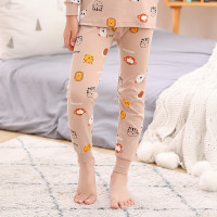 儿童秋裤精梳纯棉单条睡裤小宝棉毛裤中大男女童衬裤打底裤贴身线 男孩咔色动物 100CM-60码裤长63CM