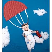出租满月百日照半岁影楼儿童婴儿拍照衣服宝宝百天照摄影服装背景 深蓝色 降落伞主题 背景毯(150*200)+衣服+道具