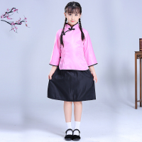 儿童中山装民国风服装五四青年古装中小学生元旦大合唱朗诵演出服 粉红色 女款 100cm(100cm)