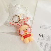 网红玻尿酸小黄鸭公仔ins鸭子创意可爱钥匙扣迷你小挂考试祝福 黄鸭红波点发带-冲鸭 10厘米