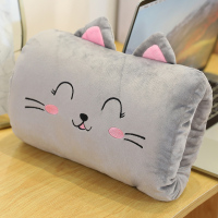 暖手宝抱枕插手玩偶手捂毛绒玩具可爱学生两用冬季办公午睡枕娃娃 水晶超柔-灰猫咪 暖手筒抱枕