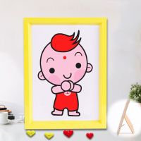 新年牛年春节活动儿童相框纽扣粘贴画幼儿园diy亲子手工作品作业 浅紫色 相框单拍