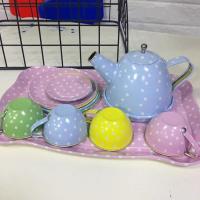 儿童过家家玩具男女童小孩游戏下午茶正装马口铁仿真茶壶套装 彩色圆点(袋装)