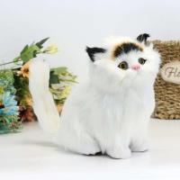 会叫小猫玩偶毛绒玩具假猫模型创意儿童生日礼物猫咪摆件 黑黄头猫咪送小卧猫(仿毛版)